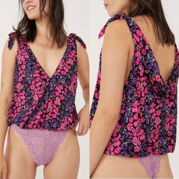 NWT Free People Bare It All Floral Cowl Back Tie Shoulder Bodysuit Party Combo - Picture 1 of 11